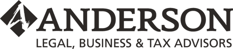 Logo for Anderson Legal, Business & Tax Advisors, featuring a stylized "A" icon to the left of the company name in bold text.