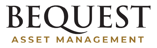 The image displays the logo for Bequest Asset Management, with "BEQUEST" in large black letters and "ASSET MANAGEMENT" in smaller gold letters below.