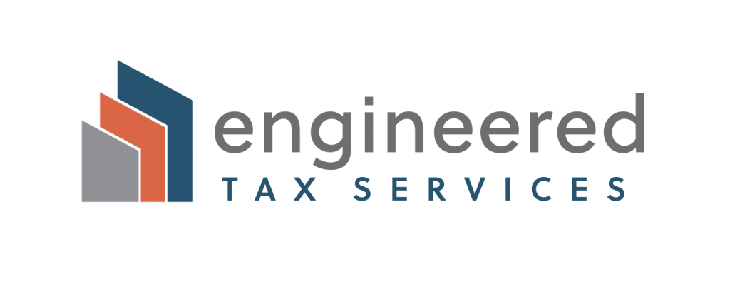 Engineered Tax Services logo with geometric shapes on the left and the company name in gray and blue text on a light background.