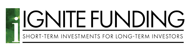 Ignite Funding logo with the tagline "Short-term investments for long-term investors" on a light background.