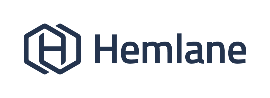 Hemlane logo featuring a geometric hexagon design with the letter "H" inside, followed by the word "Hemlane" in dark blue text on a light background.