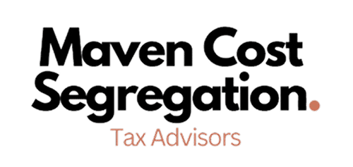 Logo with the text "Maven Cost Segregation." in black and "Tax Advisors" in brown on a light background.
