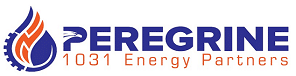 Peregrine 1031 Energy Partners logo with a stylized flame inside a gear and a small eagle head graphic.