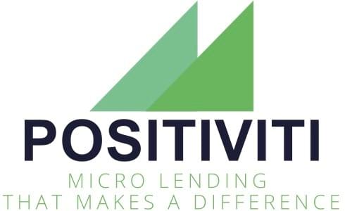 Logo for Positiviti featuring two overlapping green triangles above the text "POSITIVITI Micro Lending That Makes a Difference" in dark and light green fonts.