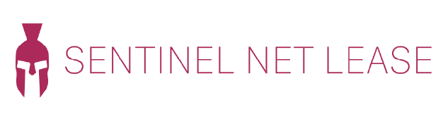 Logo featuring a maroon Spartan helmet icon to the left of the words "Sentinel Net Lease" in maroon, all on a white background.