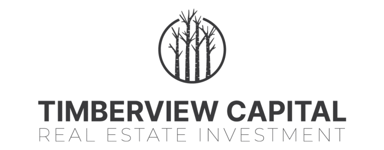 Logo for Timberview Capital Real Estate Investment featuring stylized tree branches inside a circle above the company name in bold and regular fonts.