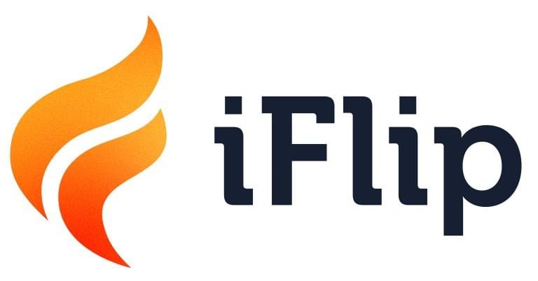 Orange and yellow flame-shaped logo next to the word "iFlip" in bold, dark blue font on a white background.