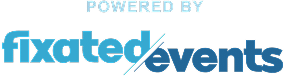 Logo with the words "Powered by fixated events" in blue and light blue text on a light background.