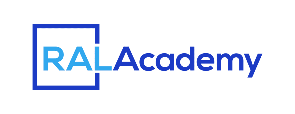 Logo for RAL Academy with "RAL" in light blue inside a square outline and "Academy" in dark blue outside the square, all on a light background.