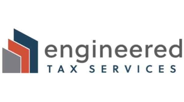 Logo for Engineered Tax Services featuring three geometric shapes in gray, red, and blue next to the company name in gray and blue text.