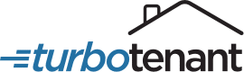 TurboTenant logo with the word "turbo" in blue and "tenant" in black, featuring a simple black roof outline above the text.