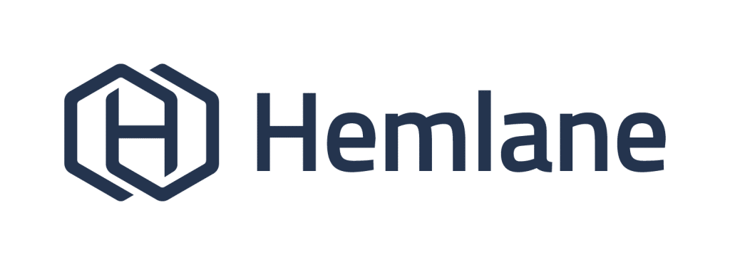 Hemlane logo featuring a geometric "H" icon next to the text "Hemlane" in dark blue on a light background.