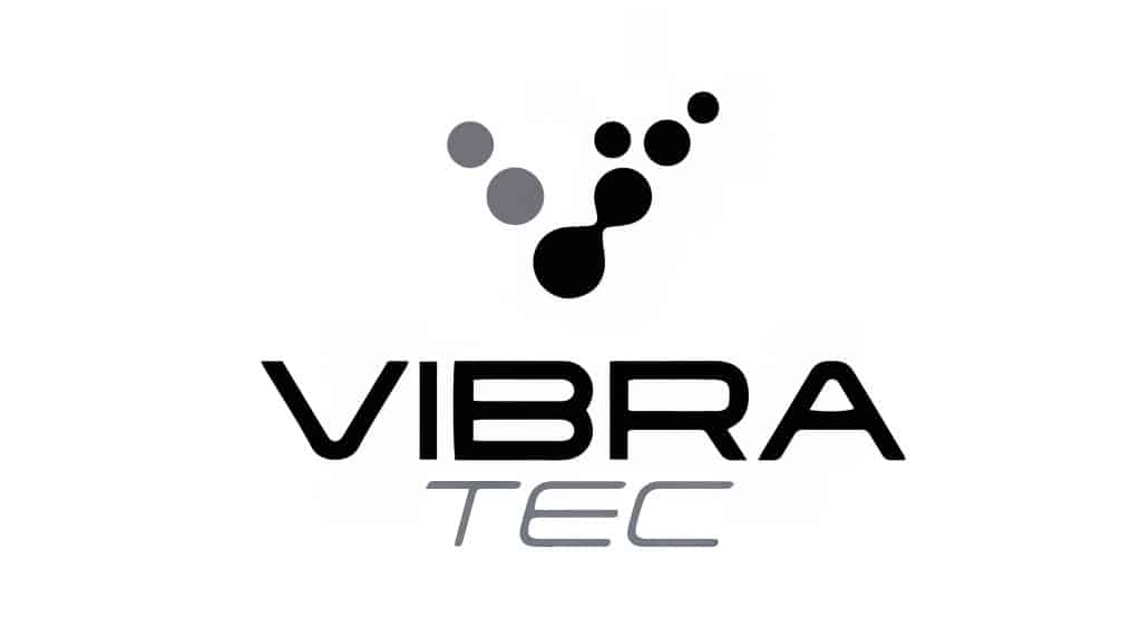 VIBRATEC logo with stylized black and gray dots above the word "VIBRA" in bold black letters and "TEC" in gray italic letters below.