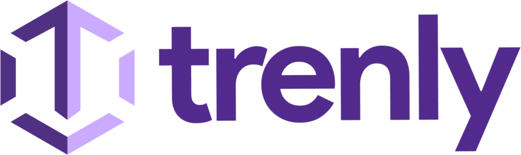 Trenly logo featuring a geometric "T" design in purple shades next to the word "trenly" in bold, lowercase purple letters on a light background.