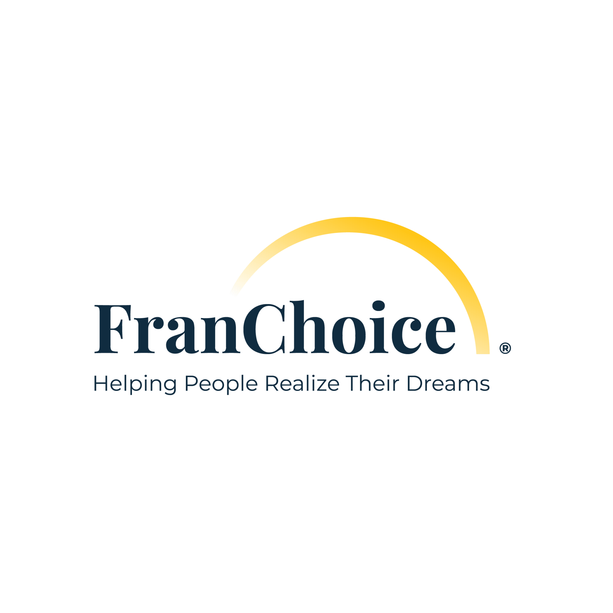 FranChoice logo with a yellow arc above the text "FranChoice" and the tagline "Helping People Realize Their Dreams" on a light background.