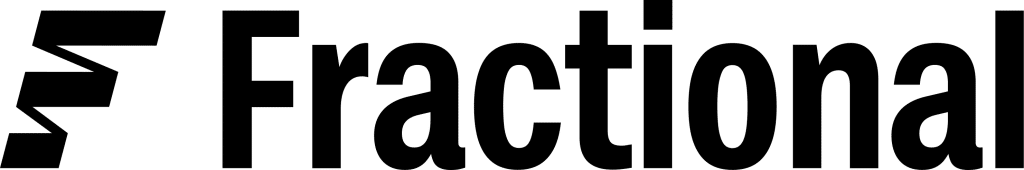 Fractional logo with a stylized "F" icon on the left and the word "Fractional" in bold, black letters on a white background.