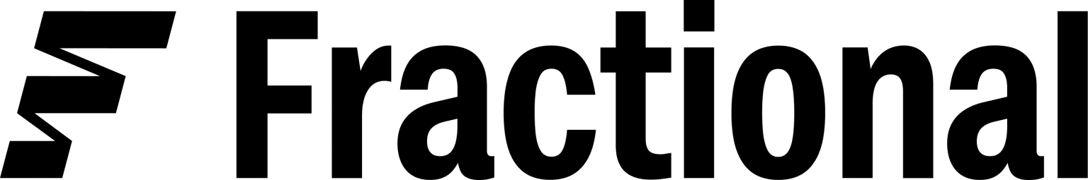 Fractional logo with a stylized "F" icon on the left and the word "Fractional" in bold, black letters on a white background.