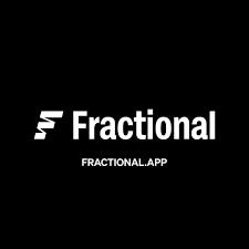 Black background with a white stylized “F” logo, the word “Fractional” in bold, and “FRACTIONAL.APP” in smaller text below.