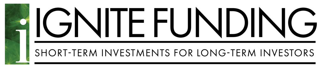 Ignite Funding logo with green "i" on the left and the tagline "Short-term investments for long-term investors" below the company name.