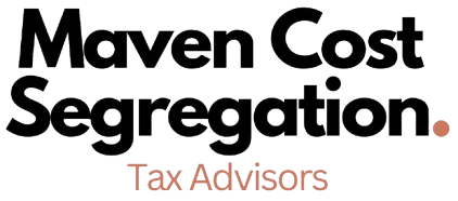 The image displays the text "Maven Cost Segregation. Tax Advisors" in bold and regular fonts with the last two words in a lighter color.