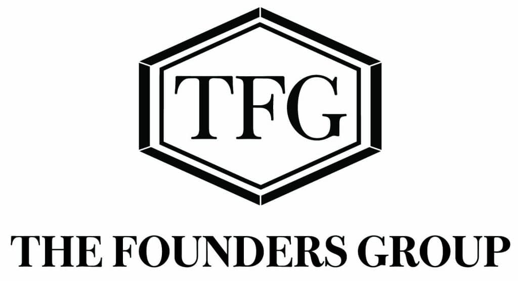 A hexagonal logo with the letters "TFG" inside and the words "THE FOUNDERS GROUP" written below in bold, uppercase letters.