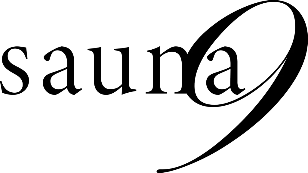 The image shows the word "sauna" in lowercase black letters, followed by a large, stylized number 9 integrated with the text on a white background.