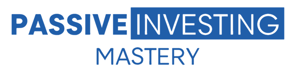 The image displays the words "PASSIVE INVESTING MASTERY" in blue, with "INVESTING" highlighted in a blue rectangle.