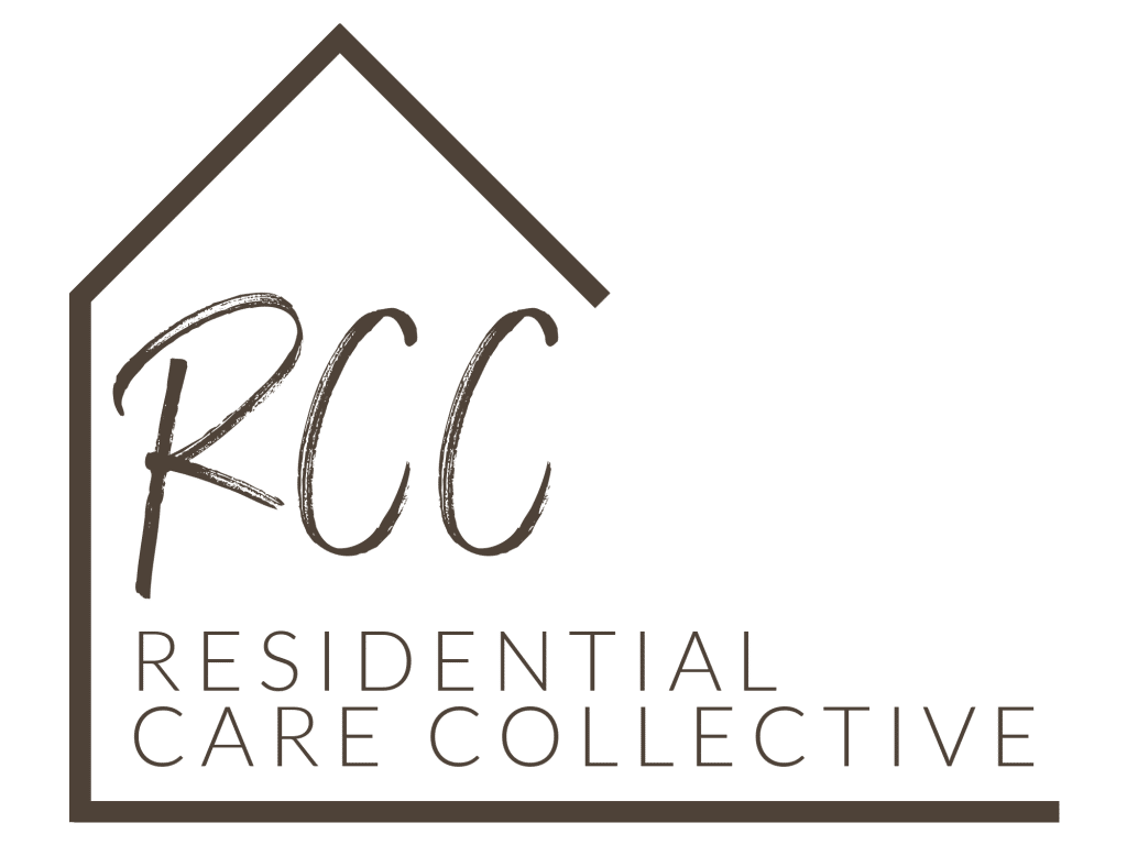 Logo with an outline of a house containing the text "RCC" in large script and "Residential Care Collective" in smaller block letters below.