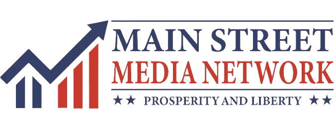 Main Street Media Network logo with an upward arrow and red and blue bars, accompanied by the words "Prosperity and Liberty.