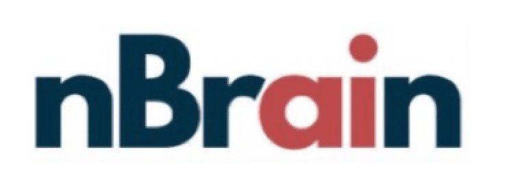 The image shows the word "nBrain" with "nB" in dark blue and "rain" in red, using a bold, sans-serif font on a white background.