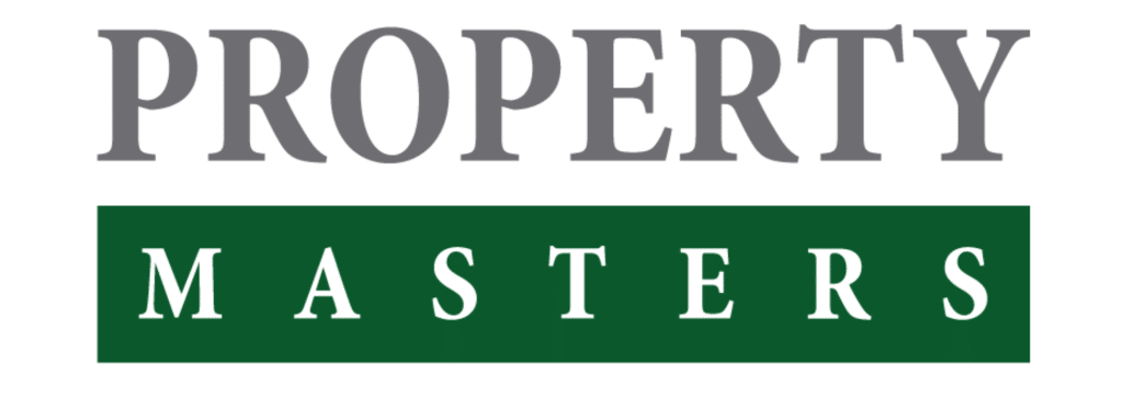 The image shows the words “PROPERTY” in gray above “MASTERS” in white on a dark green background.
