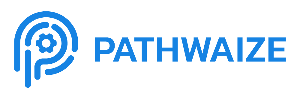 Blue Pathwaize logo with a gear inside a stylized “P” shape, next to the word “PATHWAIZE” in bold blue uppercase letters on a light background.